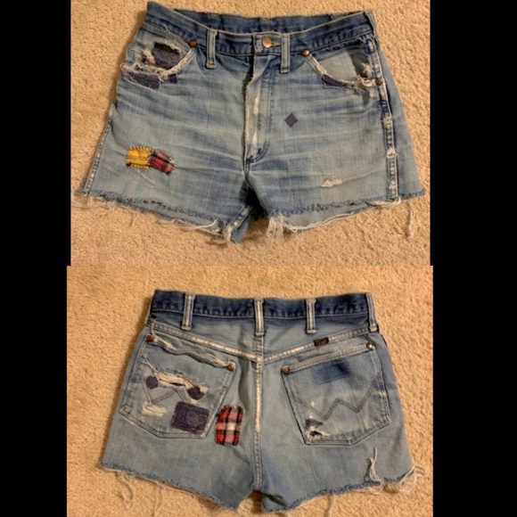 Wrangler Pants - Wrangler patched vintage jean shorts